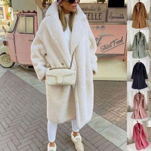 Women Lapel Lamb Fleece Coat