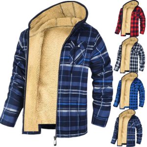 Men's Plaid Hooded Winter Jacket