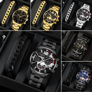 2pcs Men's Quartz Watch & Bracelet Set