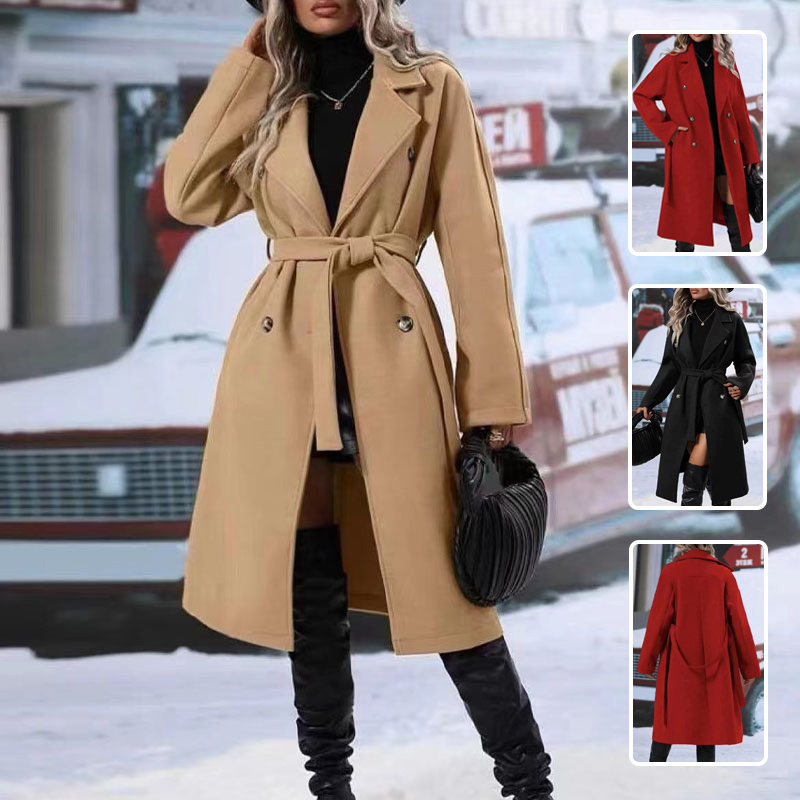 Lapel Double-Breasted Trench Coat for Women