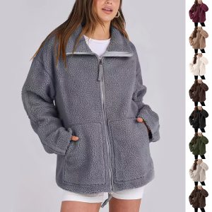 Women's Winter Lapel Zip-Up Fleece Jacket