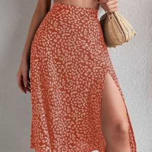 Women's European & American Floral Mid-Rise Skirt