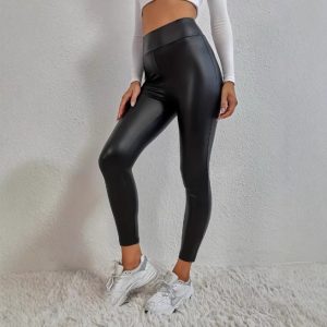 Slim Fit Hip Raise Leather Pants - Thin Velvet Casual Leggings for Women