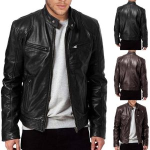 Men's PU Leather Zip Cardigan Jacket