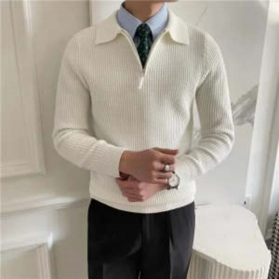 Men's Long-Sleeve Solid Color Sweater Coat