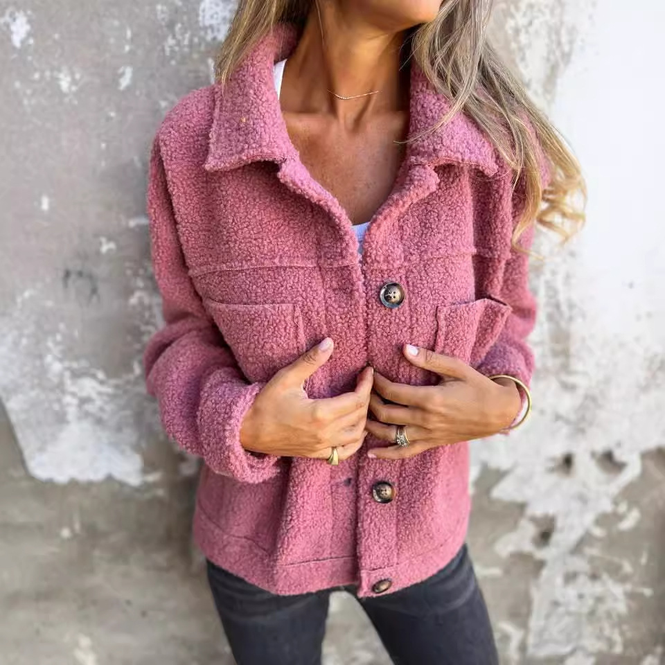 Women's Lapel Single-Breasted Lamb Wool Coat