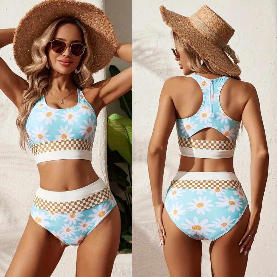 Plus Size Printed Split Swimsuit