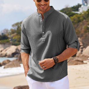 Men's Casual Long Sleeve Stand Collar Shirt