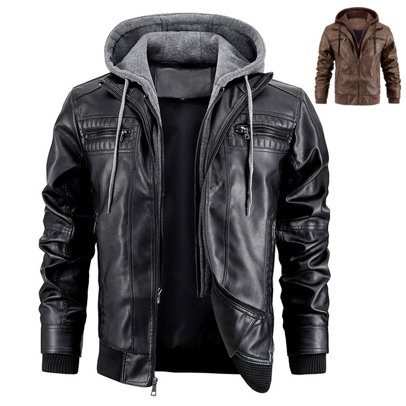 Men's Hooded PU Leather Jacket