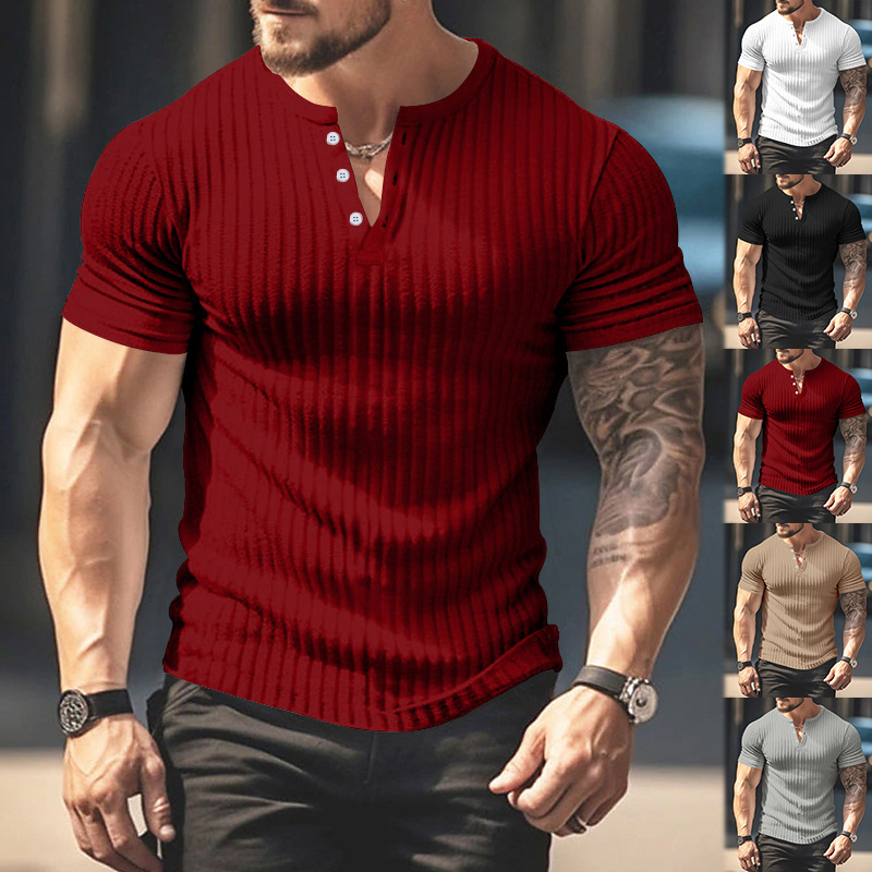 Men's Slim Fit V-Neck Henley T-Shirt