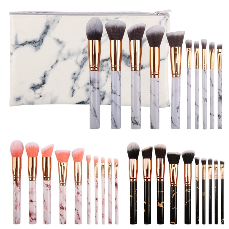 10-Piece Marble Makeup Brush Set