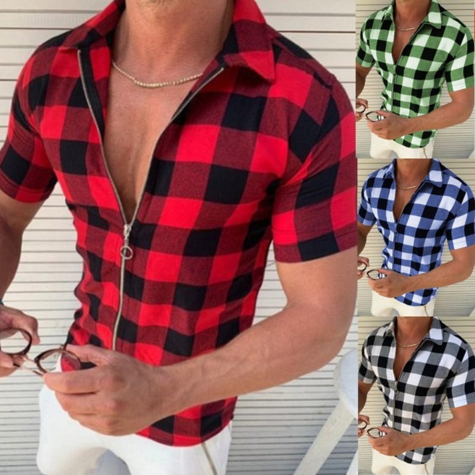 Men's Plaid Zipper T-Shirt