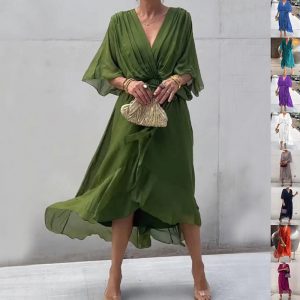Batwing Sleeve V-Neck Maxi Dress for Women