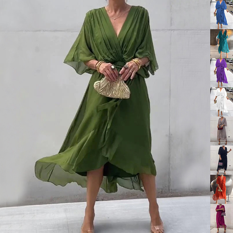 Batwing Sleeve V-Neck Maxi Dress for Women